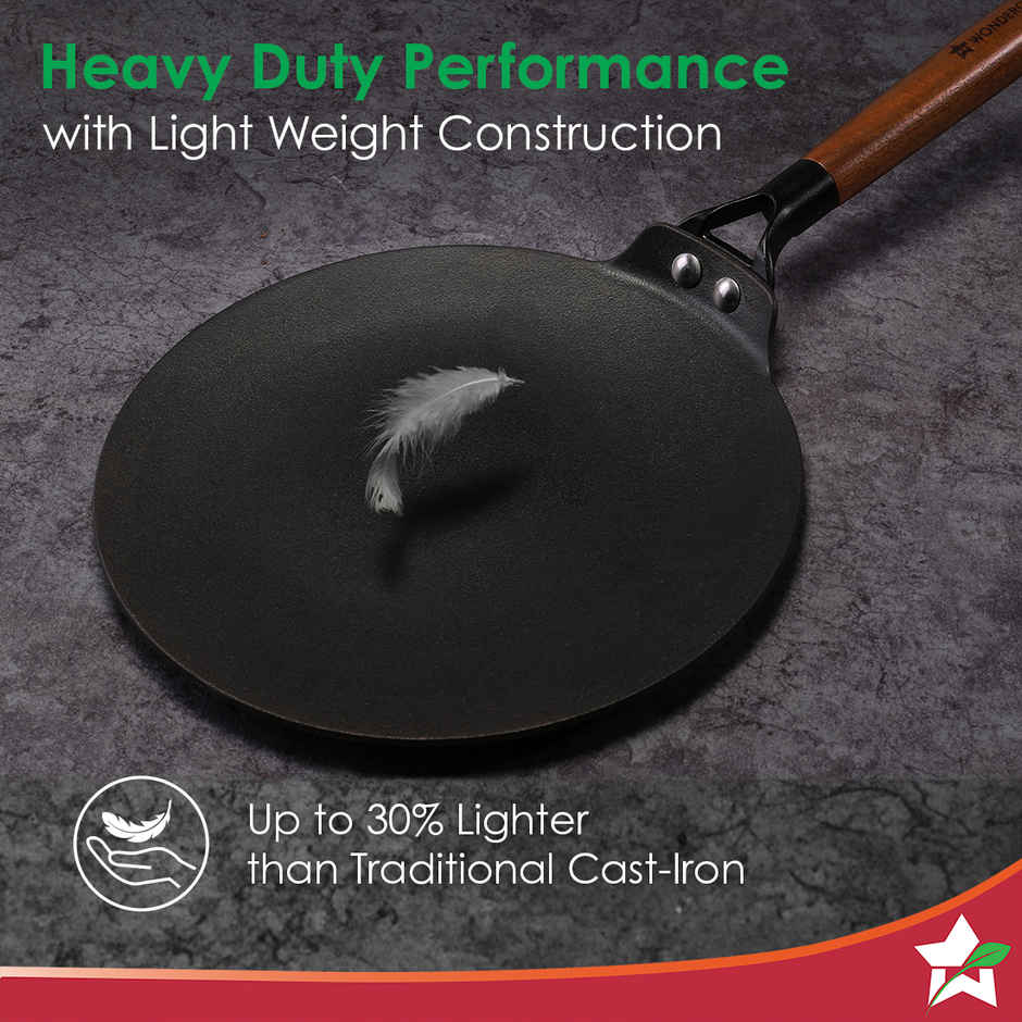 Wonderchef Ferro Cast Iron Roti Tawa with Wooden Handle | 26 cm
