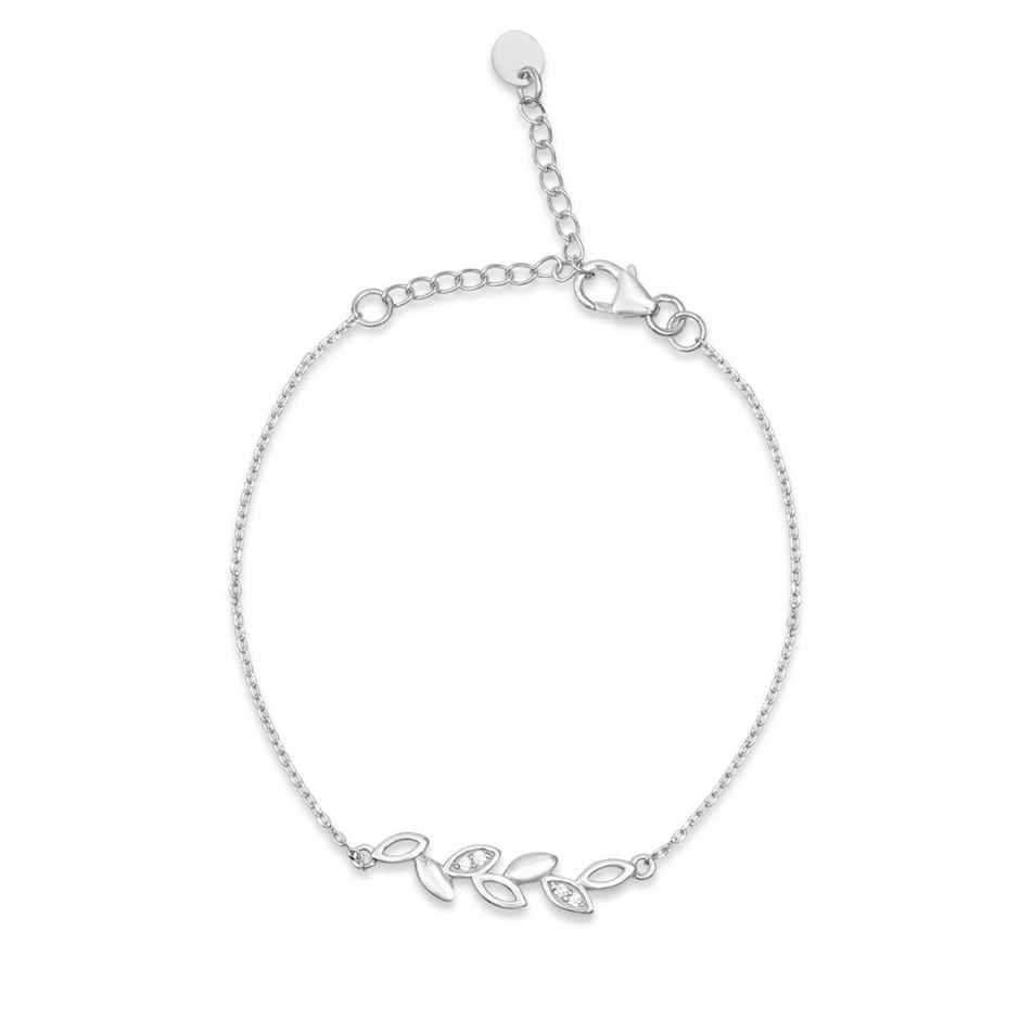 Zavya Leaf CZ Rhodium Plated 925 Sterling Silver Chain Bracelet Gift Hamper