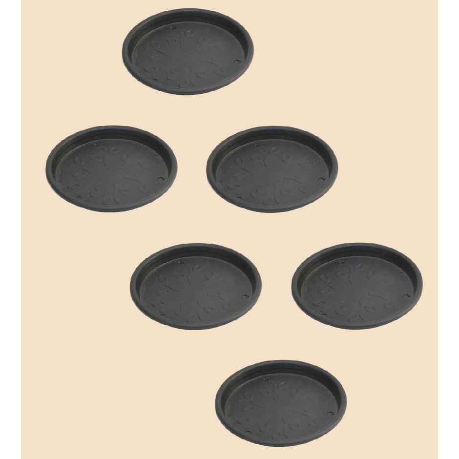 Ugaoo UV Treated 4 Inch Gardening Plastic Tray For Pots | Black | Set of 6