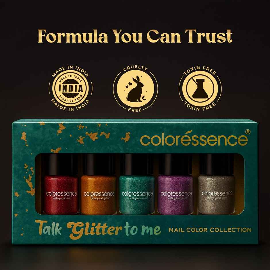 Coloressence Talk to Glitter Nail Paint Kit|Free Remover|Glitter Finish|Quick Dry | Chip-Resistant
