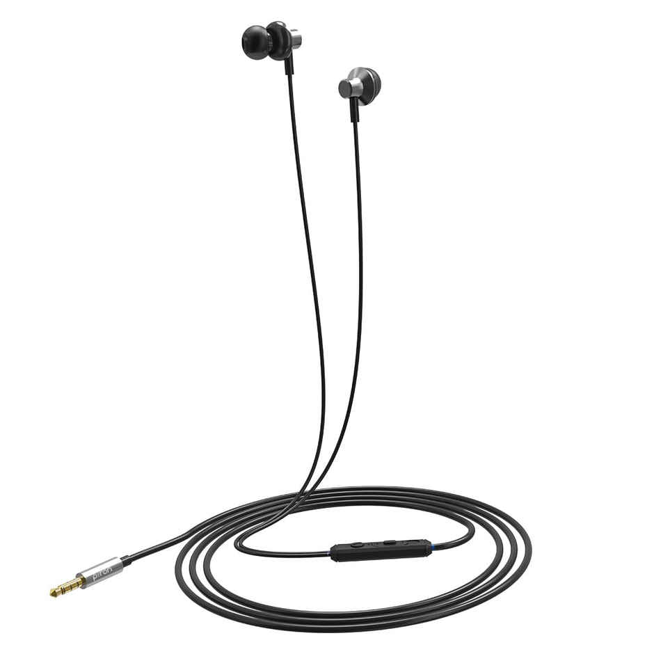 pTron Pride Lite 3.5mm Wired Earphones With Mic Stereo Audio 1.2m Tangle-Free Cable - Gray