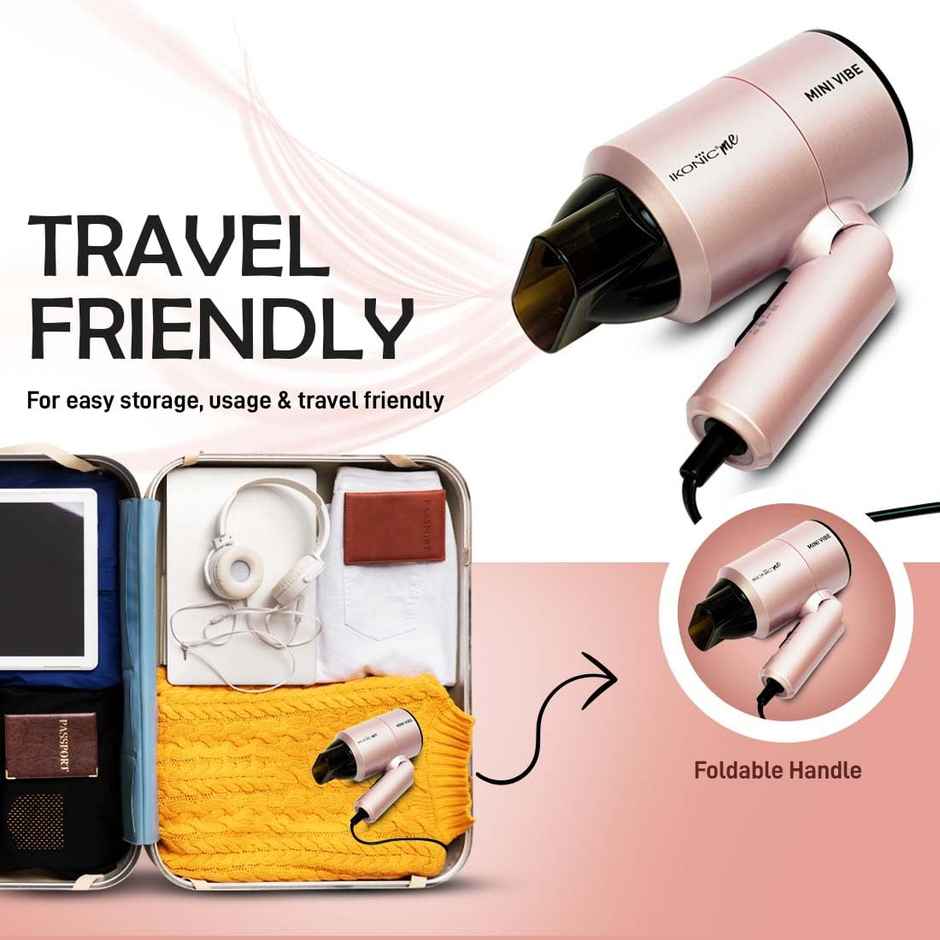 Ikonic Mini Vibe Hair Dryer 1200W, 2 Speed Setting Cool Shot Overheat Protection, Pink