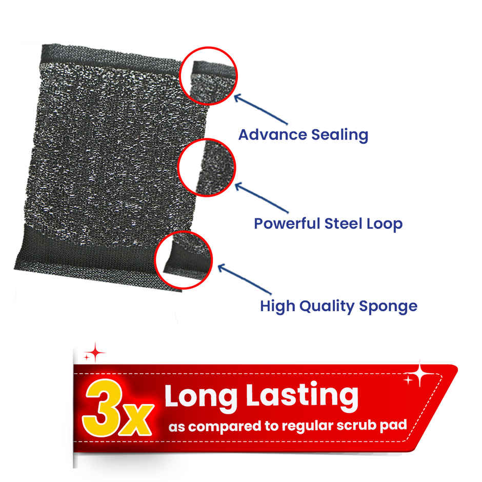 Shinezap Super Hard Scrub pad for Tough Kitchen Stains| Replacement to Steel Scrubber with Fragnance Combo 