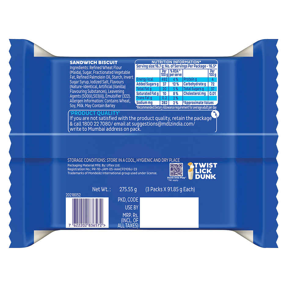 Cadbury Oreo Golden Vanilla Flavour Creme Sandwich Biscuit Family Pack