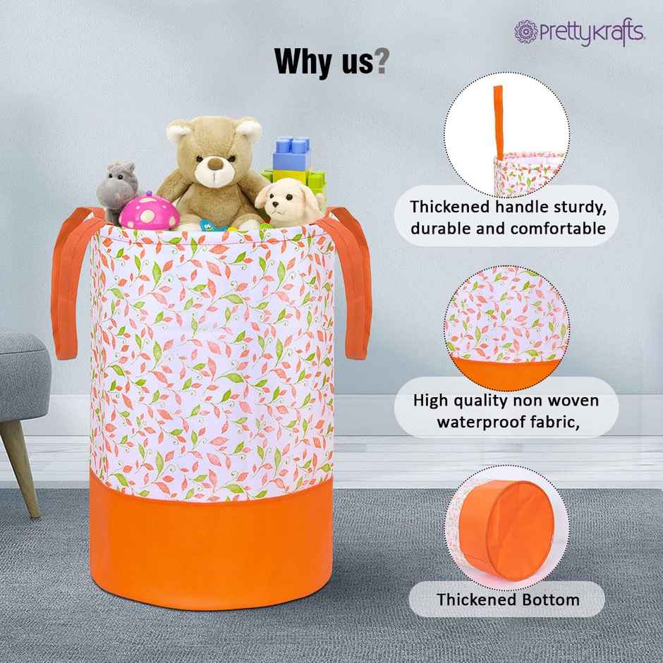 PrettyKrafts 45 L Foldable Storage Bin | Collapsible Laundry Organizer for Toys, Clothes - Orange