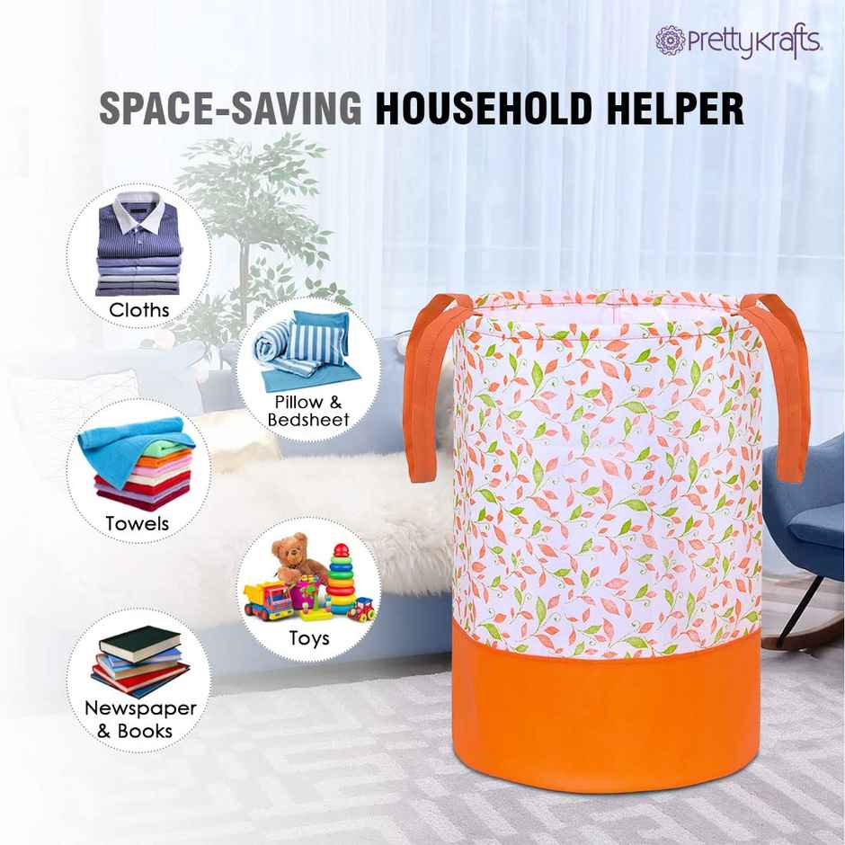 PrettyKrafts 45 L Foldable Storage Bin | Collapsible Laundry Organizer for Toys, Clothes - Orange