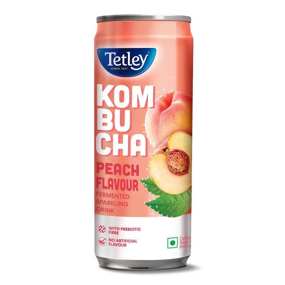 Tetley Peach Fermented Sparkling Drink with Prebiotic Fiber Kombucha Combo