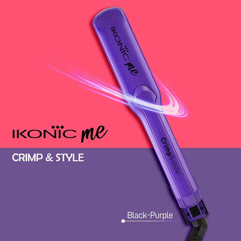 Ikonic Crimp & Style Hair Crimper, Wide Ceramic Plate, Multiple Temprature Setting, Black & Purple