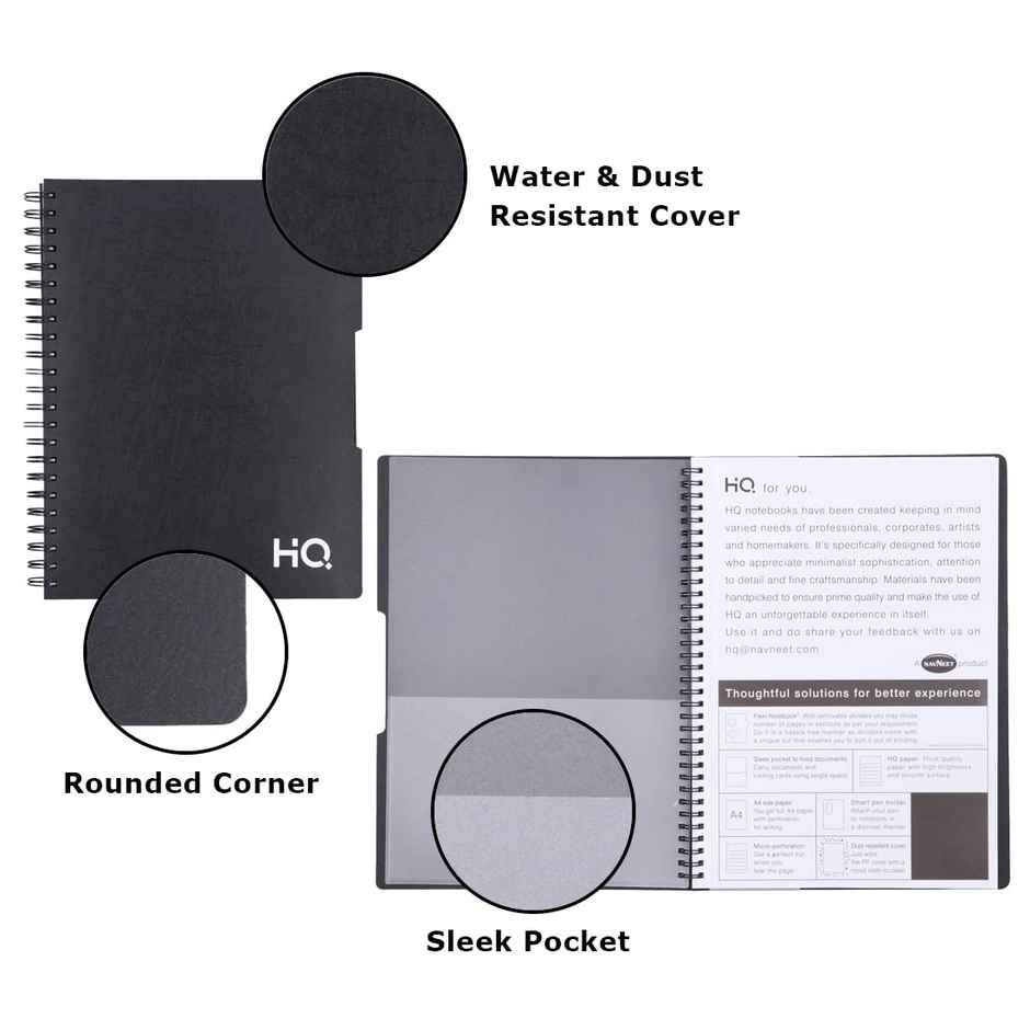 Navneet HQ | 5-Subject Book - Black with PP cover Single Line A5 Size - 14.8 cm x 21 cm 300 Pages
