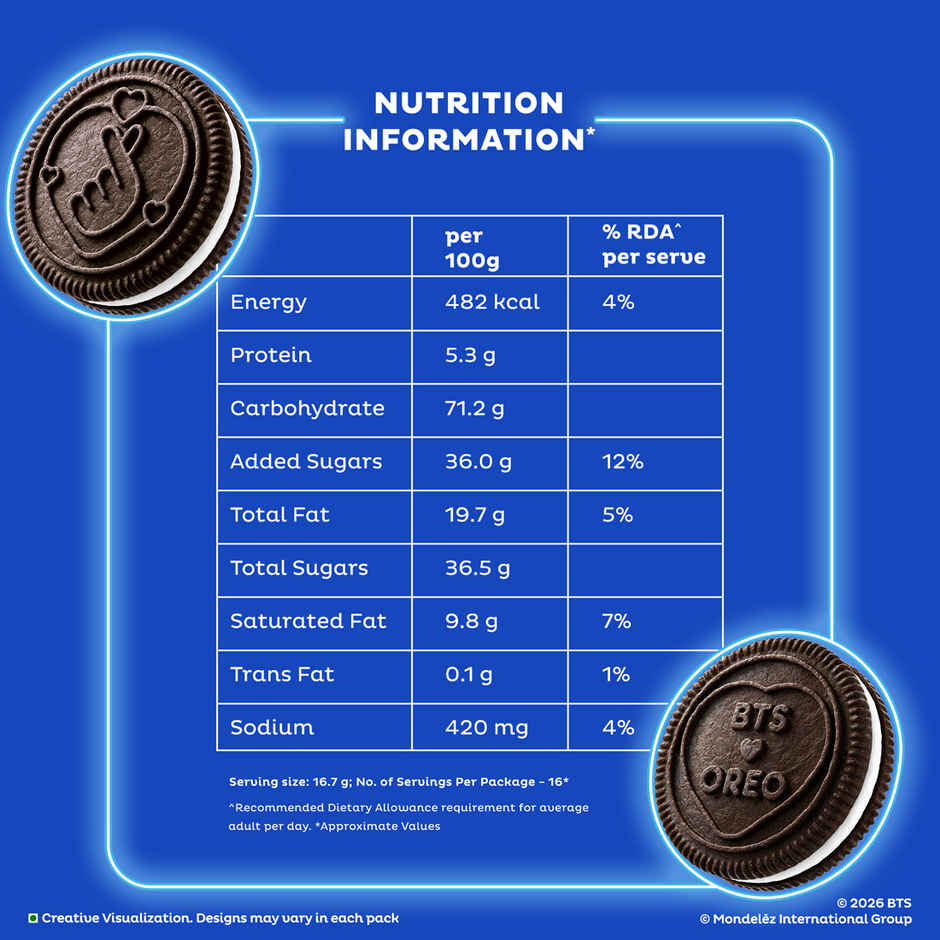 Cadbury Oreo BTS Chocolate Flavour Creme Sandwich Biscuit Family Pack