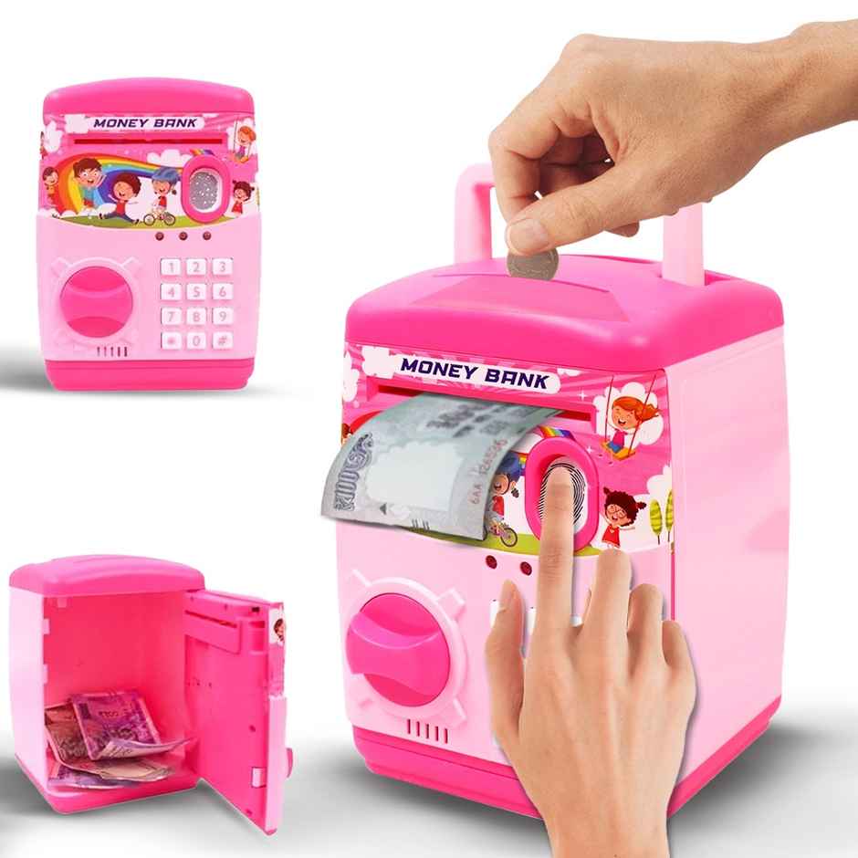 Wembley Finger Print Sensor ATM Piggy Bank for Kids Girl Boys Gullak for Money Bank - Pink