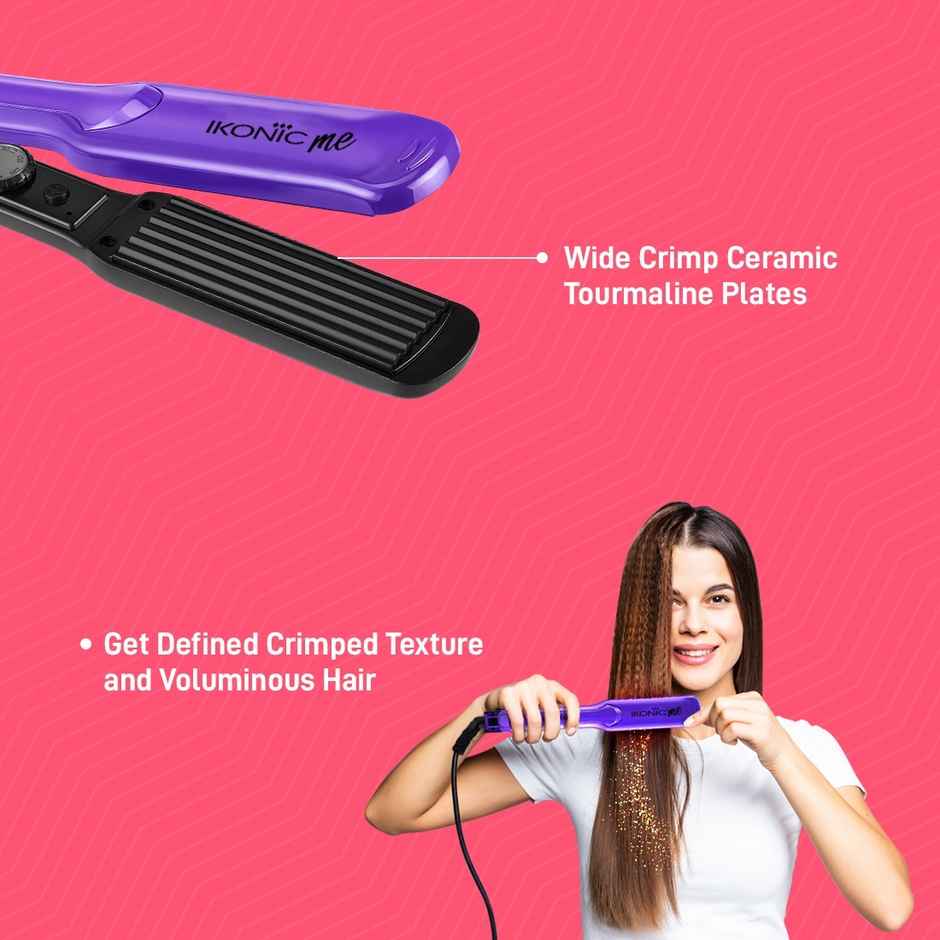 Ikonic Crimp & Style Hair Crimper, Wide Ceramic Plate, Multiple Temprature Setting, Black & Purple