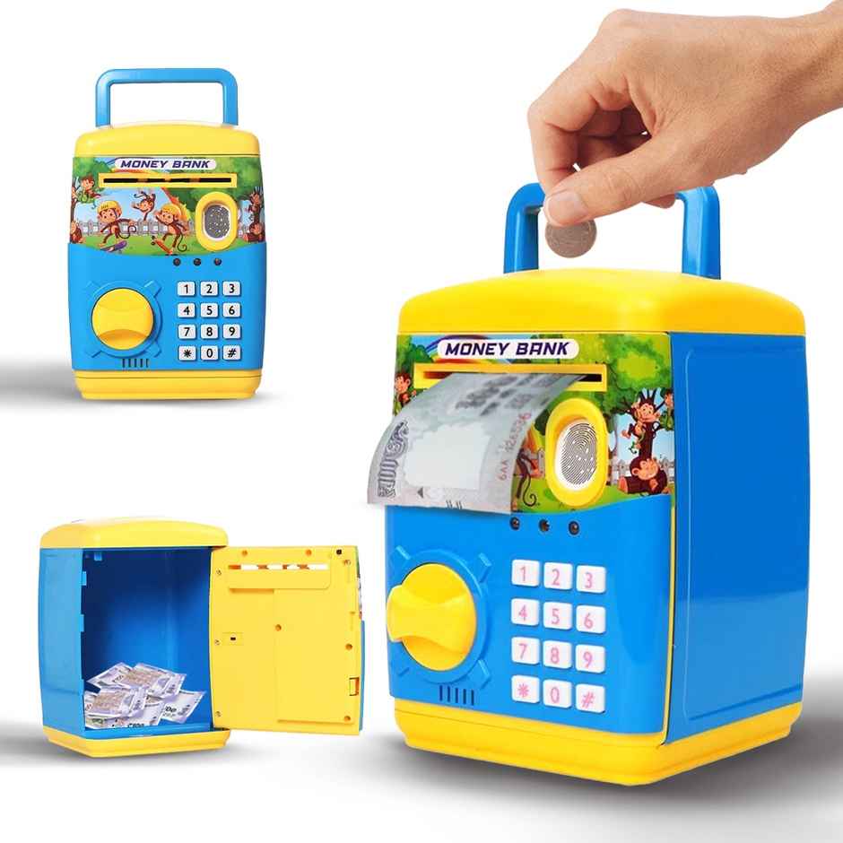 Wembley Finger Print Sensor ATM Piggy Bank for Kids Girl Boys Gullak for Money Bank - Blue