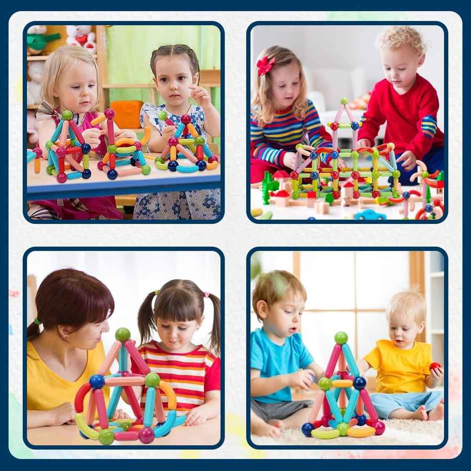Wembley Magnetic Sticks Building Blocks For Kids Toys For Girls 3+ Yrs Magnet Balls - 64 Pcs