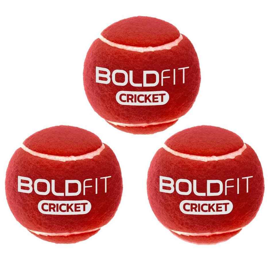 Boldfit Cricket Tennis Ball For Tournament, Street Match Lawn Cricket Pack Of 3 Red
