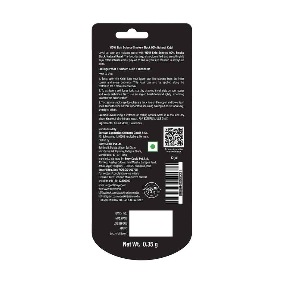 Wow Skin Science Smoky Black 90% Natural Kajal Water Proof & Smudge Proof Long Lasting