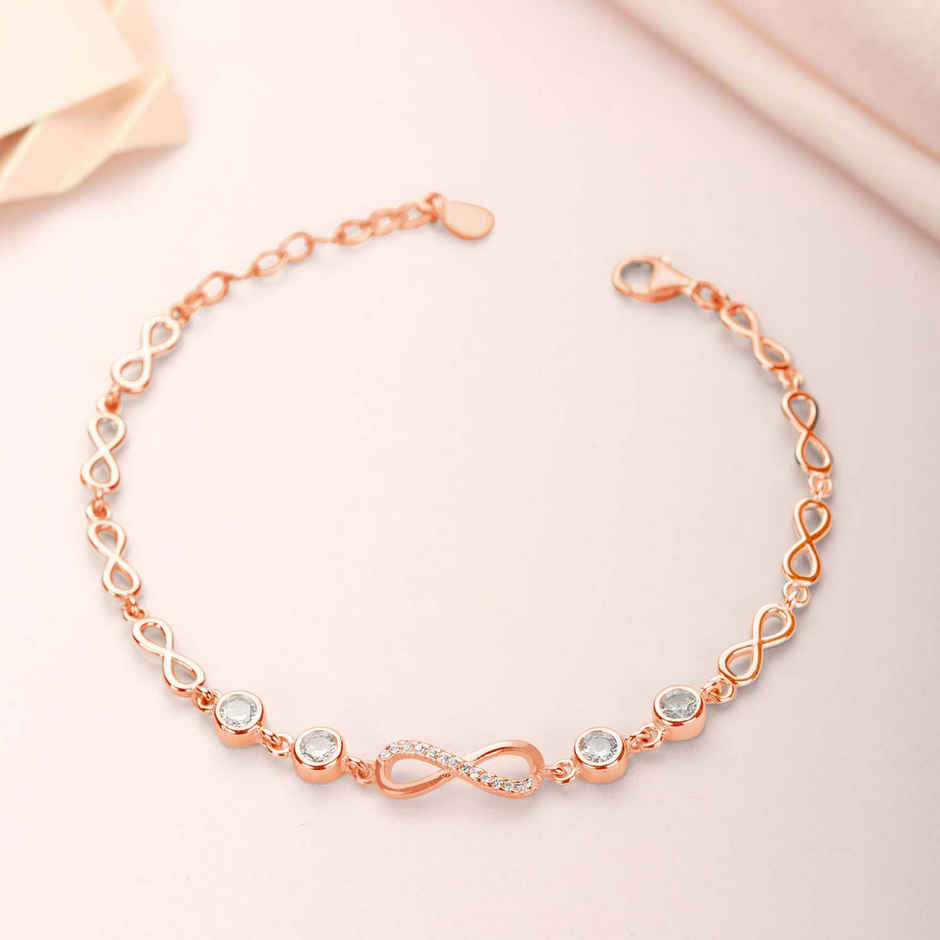 Zavya Infinity CZ Rose Gold Plated 925 Sterling Silver Charm Bracelet