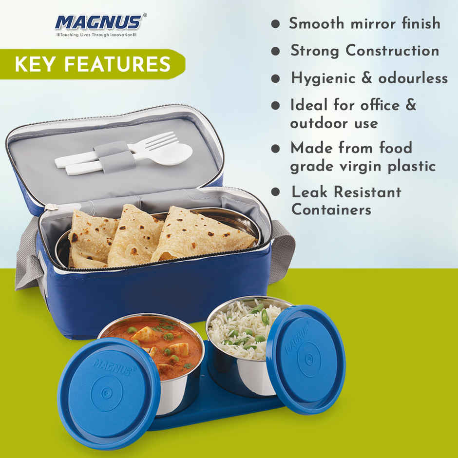 Magnus Fancy 3 Prime Steel Lunch Box Set With Stainless Steel Contianers And Stylish Carry Bag
