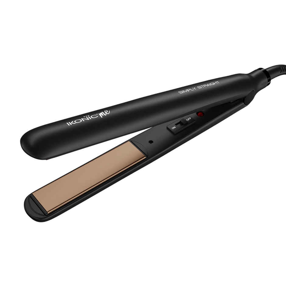 Ikonic Simply Straight Hair Straightener, Super Slim Rose Gold 1 inch Plates, Black