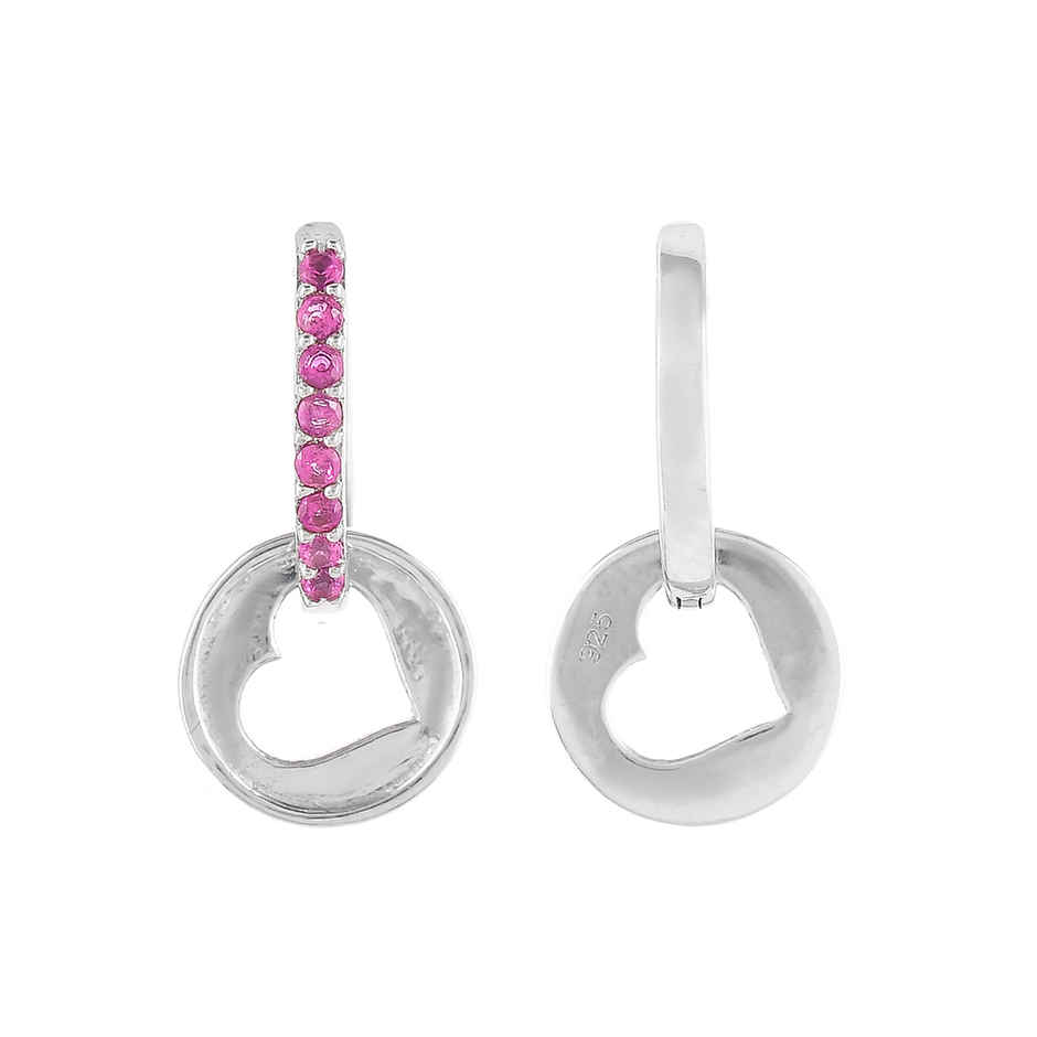 Voylla Collection Pink Cz Heart Silver Earrings