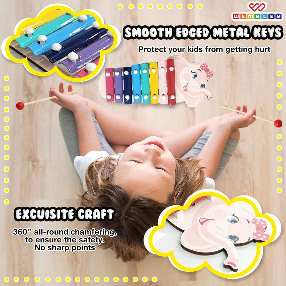 Wembley Wooden Xylophone For Kids Multicolored Key Keyboard Xylophone Piano With 2 Sticks -Elephant