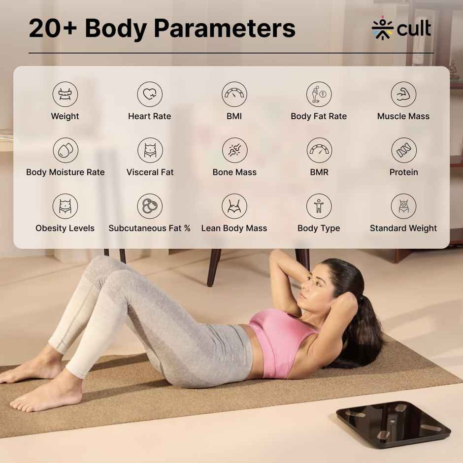 Cult Smart Body Fat Scale, Us Fda Approved, 20+ Parameters, Bmi,10 Members,Bluetooth Weight Machine