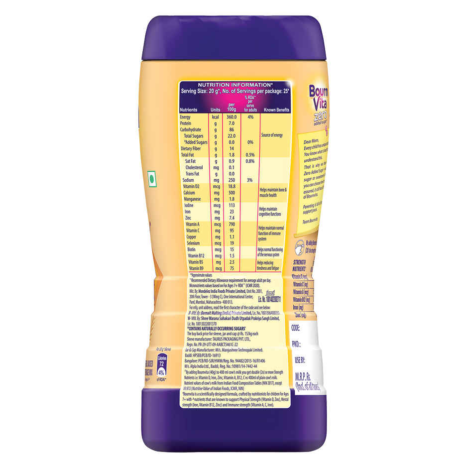 Bournvita Zero Added Sugar Nutrition Drink Jar