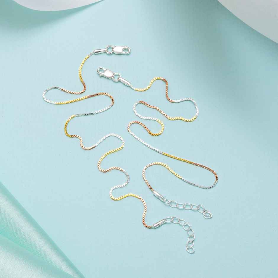 Zavya Solid Tri-Colour Plated 925 Sterling Silver Chain Anklet - Pair