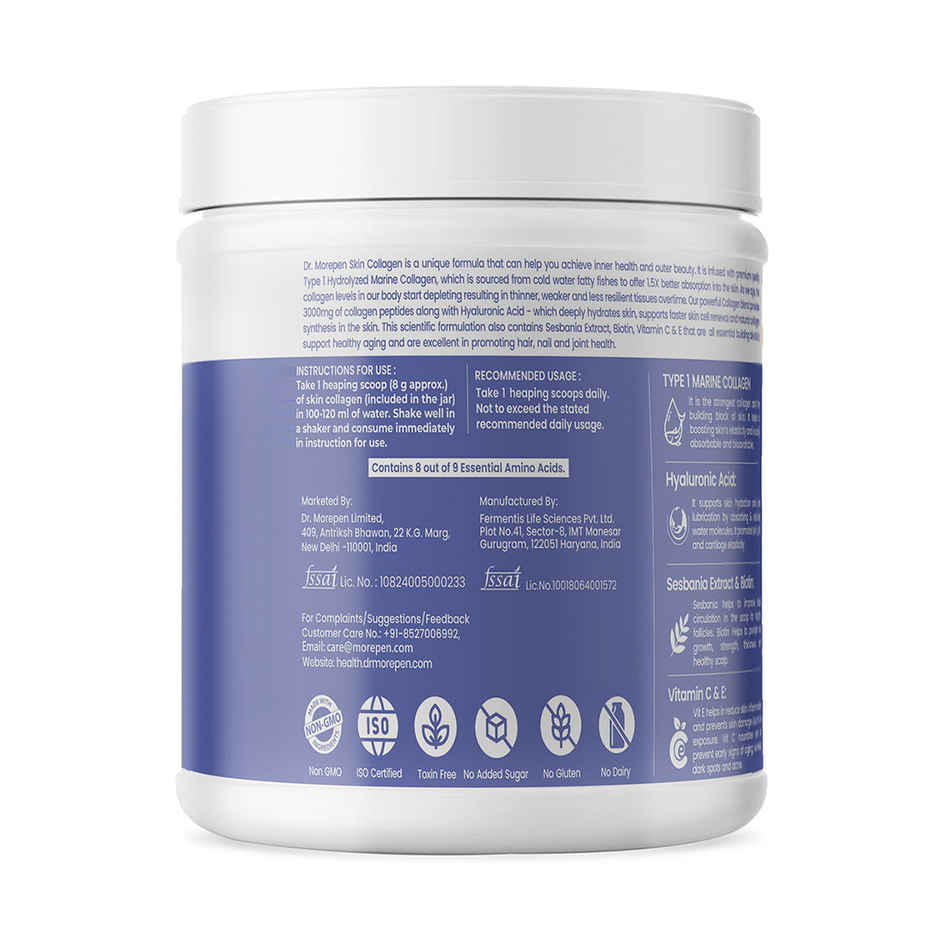 Dr. Morepen Skin Collagen Powder with Biotin, Viatmin C & E 31 Serving | Pineapple