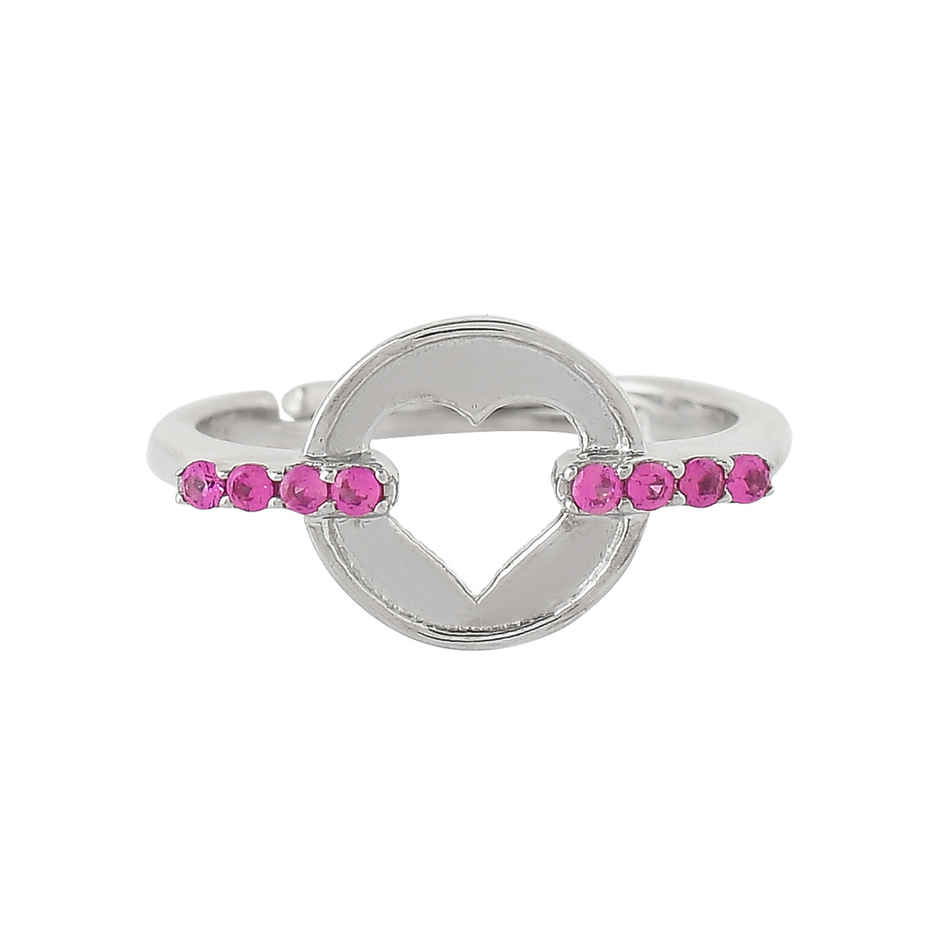 Voylla Collection Pink Cz Heart Silver Ring