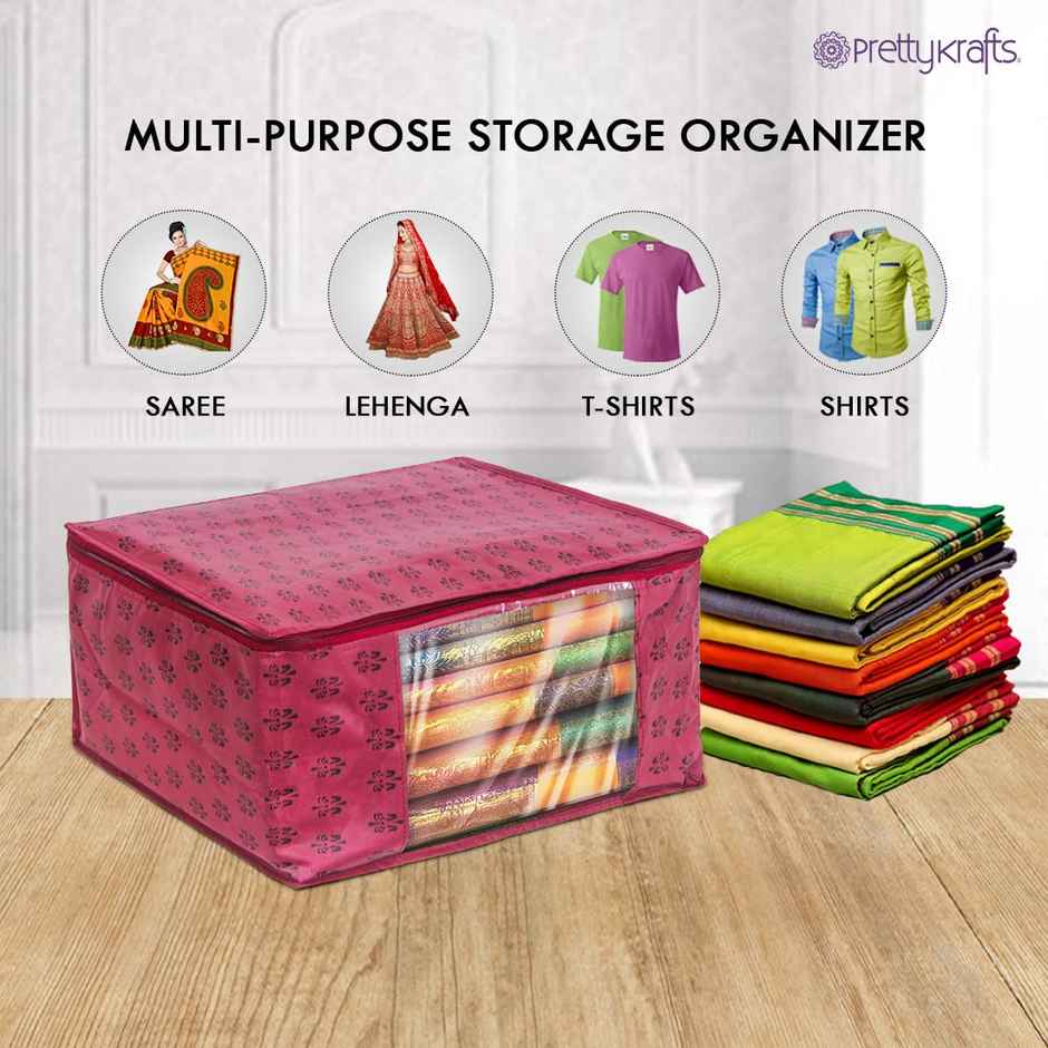 PrettyKrafts Saree Cover | Wardrobe Cloth Organizer with Zip & Transparent Front | Maroon - Big