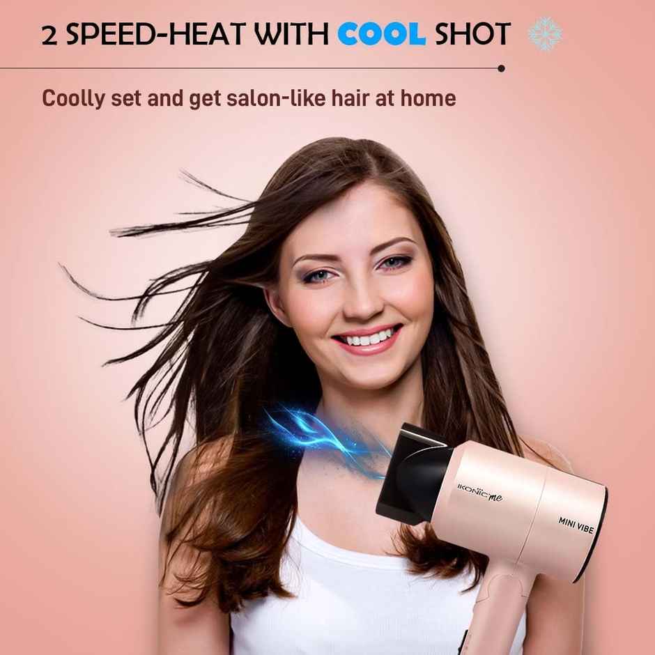 Ikonic Mini Vibe Hair Dryer 1200W, 2 Speed Setting Cool Shot Overheat Protection, Pink
