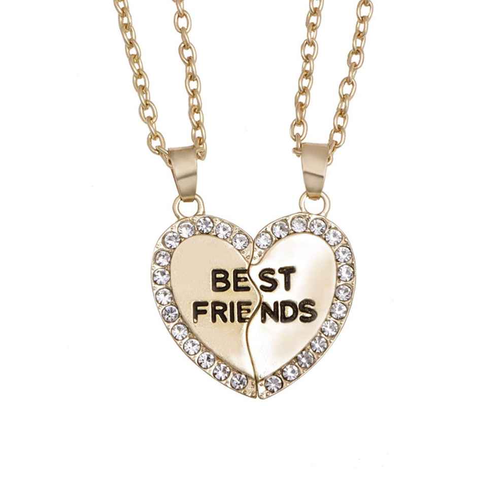 Yellow Chimes Set Of 2 Gold-Plated Best Friends Heart Pendant With Chain