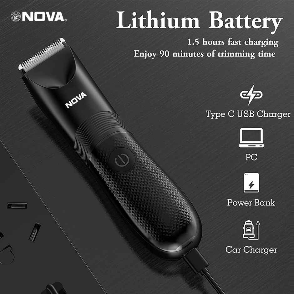 Nova Nht 1043 Head To Toe Trimmer 120 Min Runtime 6 Length Settings (Black) USB to Type-C Charging