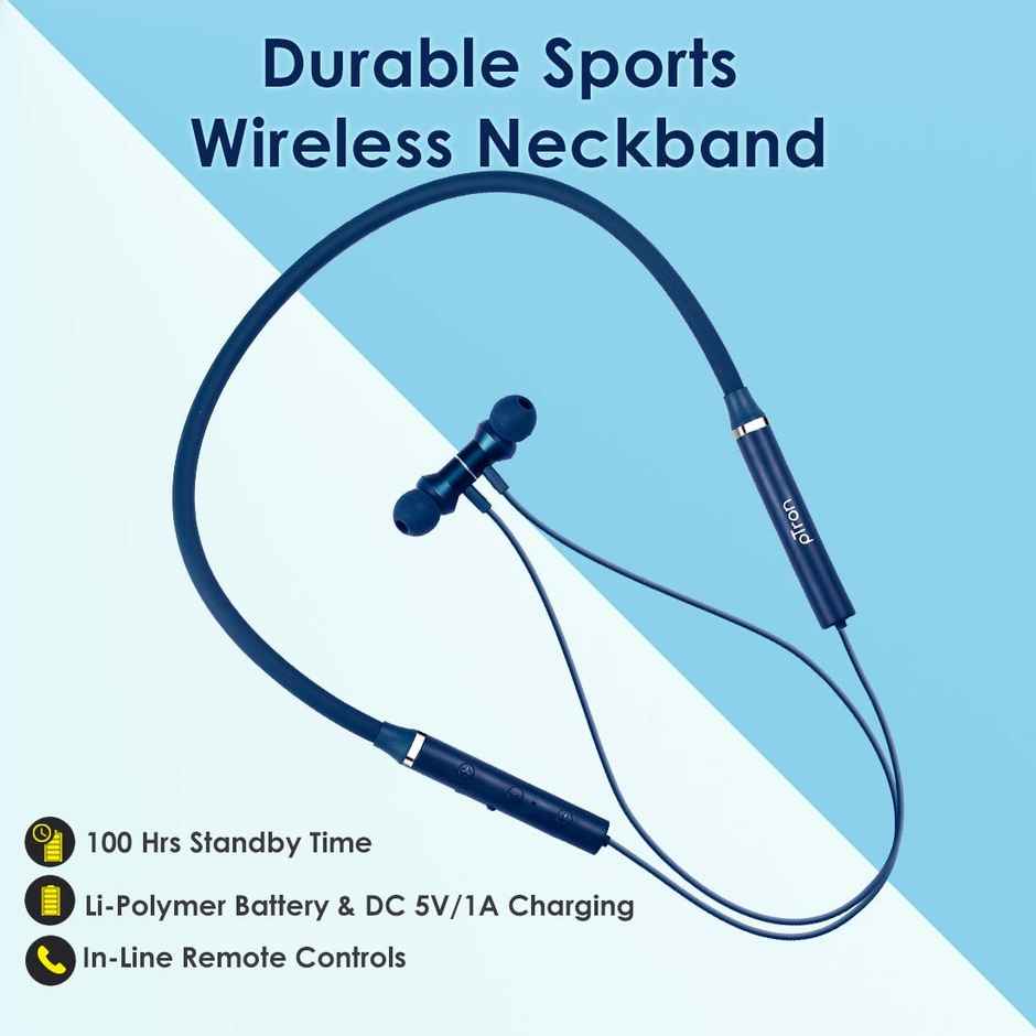 pTron Tangentbeat Bluetooth Neckband | Hd Calls | 18H Playtime | Sound Dual Device Pairing - Dark Blue