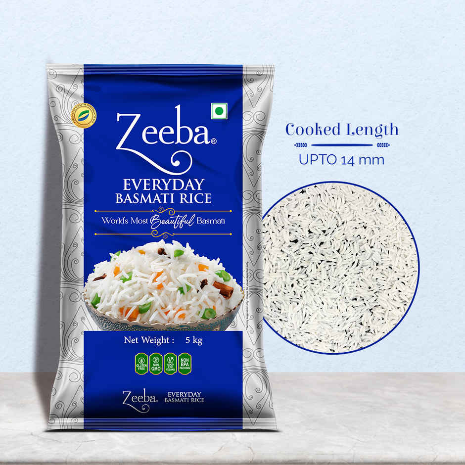 Zeeba Everyday Basmati Rice | Perfect for Everyday Cooking | Cooked length upto 14mm
