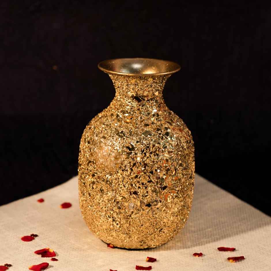 Ekhasa Unbreakable Metallic Gold Oval Flower Vase For Home Decor Aesthetic Flower Vase Gift