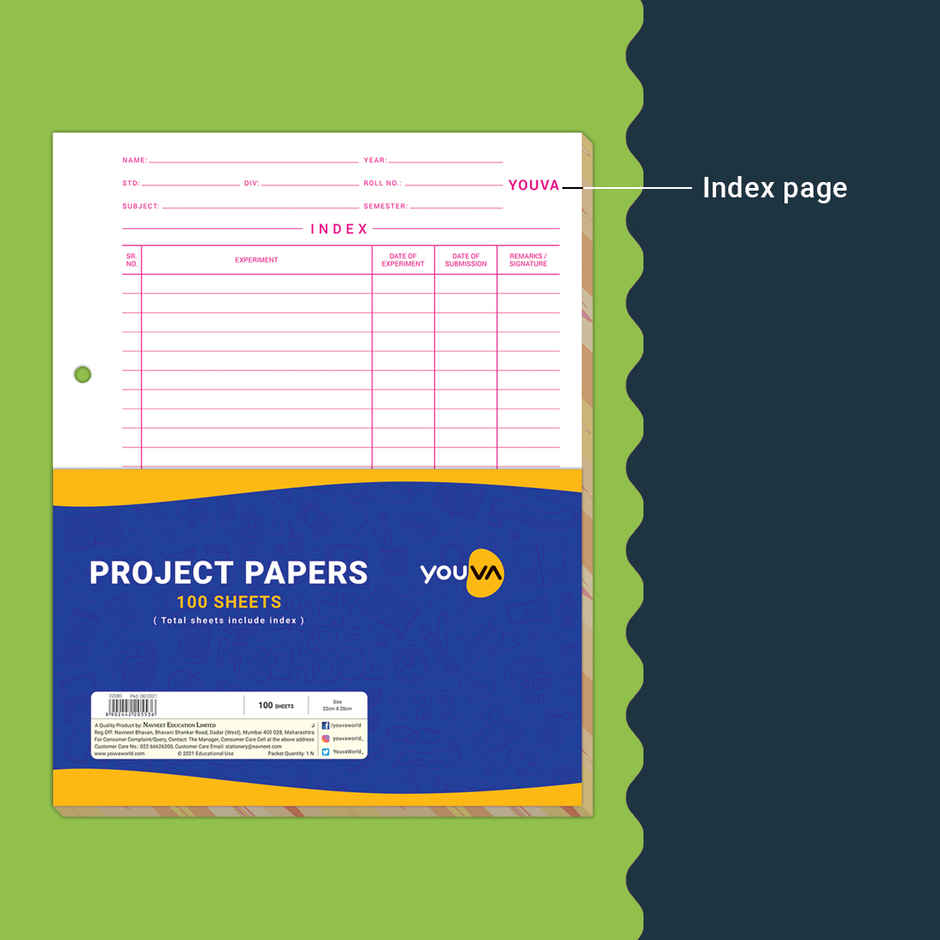 Navneet Youva Project Paper with Designed Border Ruled & Plain Sides | 100 Sheets, 26.5 x 21.5 cm