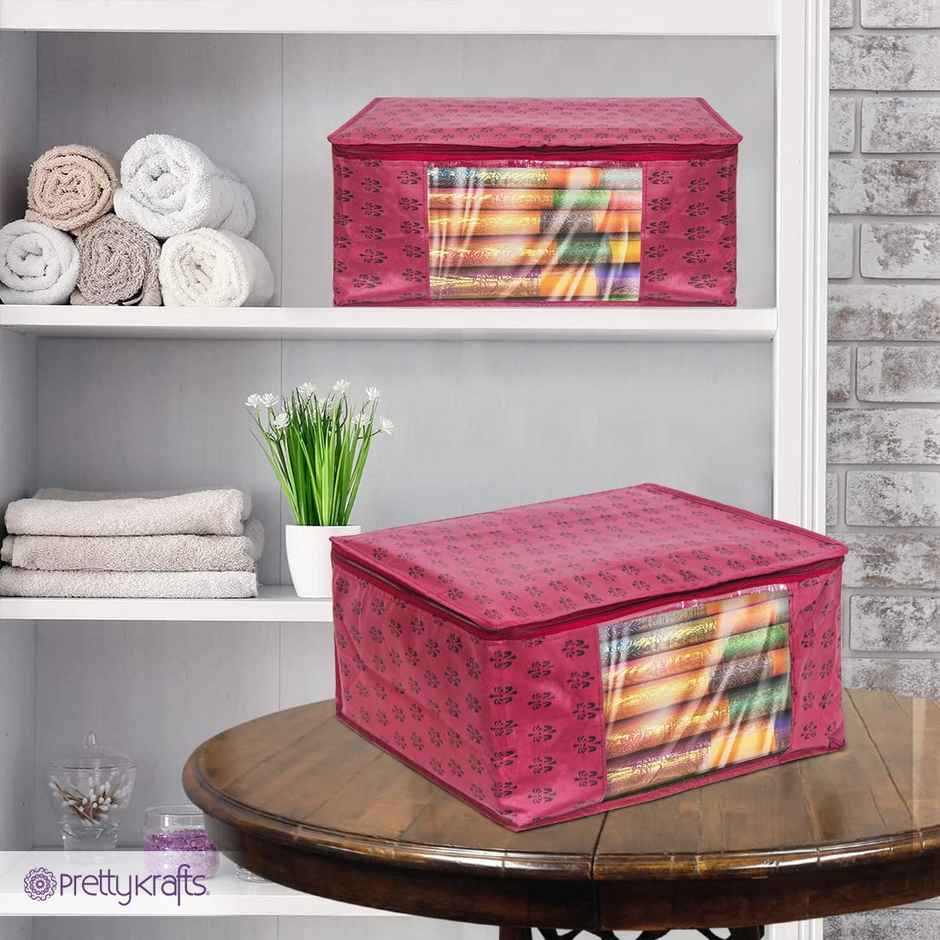PrettyKrafts Saree Cover | Wardrobe Cloth Organizer with Zip & Transparent Front | Maroon - Big
