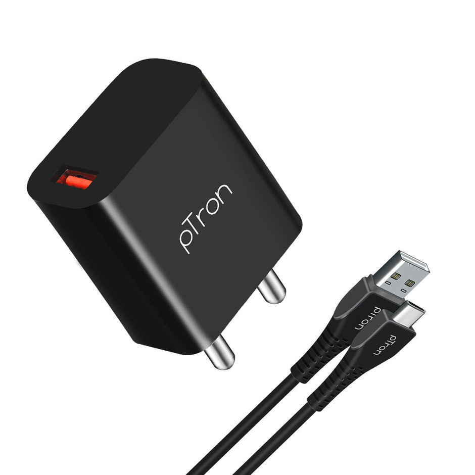 pTron Volta FC12 20W QC3.0 Compatible Smart USB Charger for All Android & iOS Devices - Black