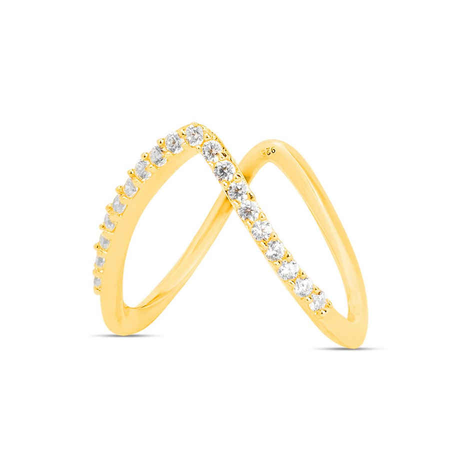 Zavya Abstract CZ Gold Plated 925 Sterling Silver Ring