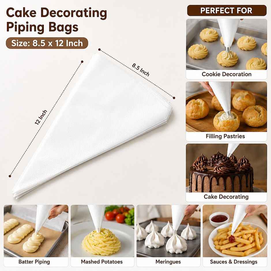 Daluci Transparent Piping Cone Bags | Medium Size | For Cupcake & Pastry