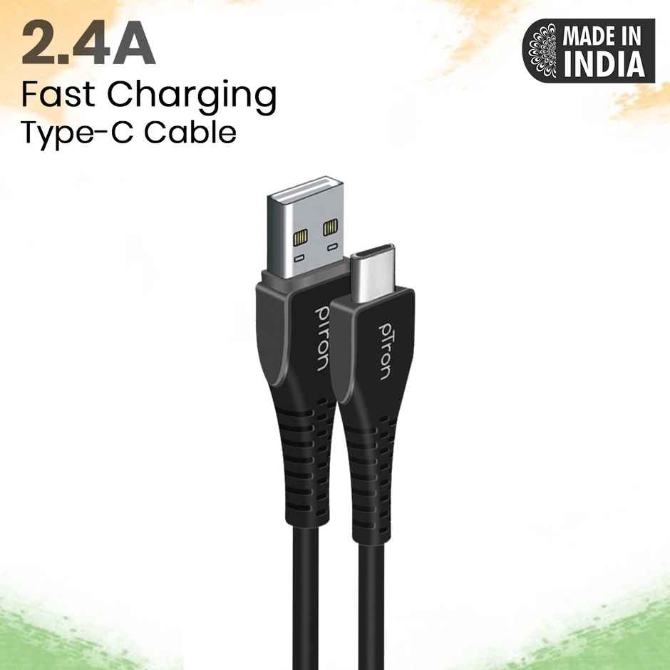 pTron Solero T241 USB-A to Type-C 2.4A Fast Charging Cable compatible with Android Phones/Tablets, 480mbps Data Transfer Speed, Made in India,Tangle-free Type-C USB Cable (Round, 1M) - Black