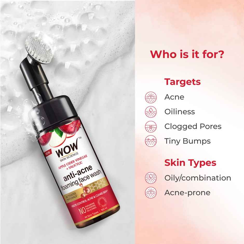 WOW Skin Science Apple Cider Vinegar Foaming Face Wash - No Parabens, Sulphate & Silicones