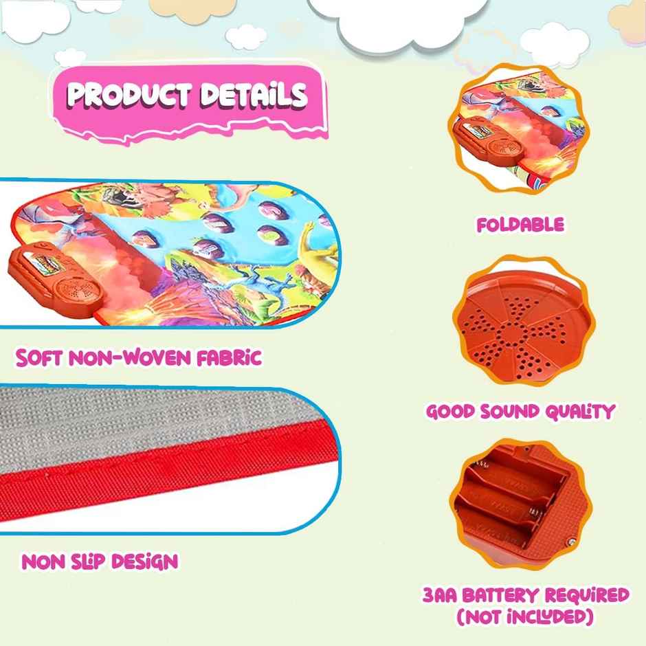 Wembley Dinosaur Musical Mat for Kids Baby Piano Play Mat Musical Keyboard with 8 Animal Sounds