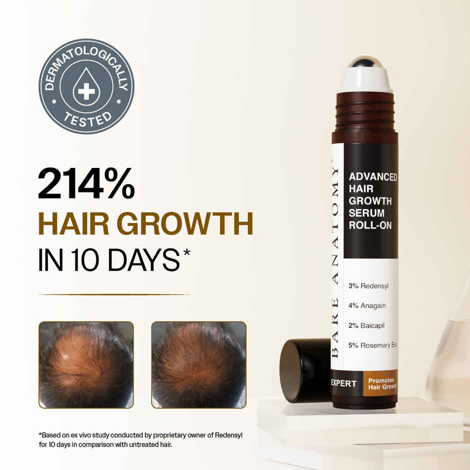 Bare Anatomy Advanced Hair Growth Serum Roll-On | Redensyl, Anagain, Rosemary, Rice Water