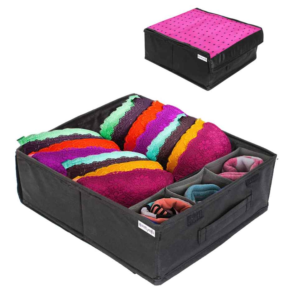 PrettyKrafts Pink Lingerie & Bangle Organizer | Non-Woven Wardrobe & Undergarment Storage Box