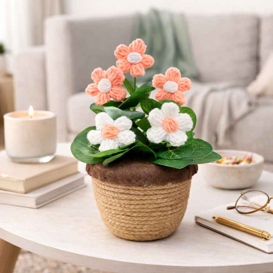 Bosco Handmade Yarn Flower Pot 7.5 Inch | Peach
