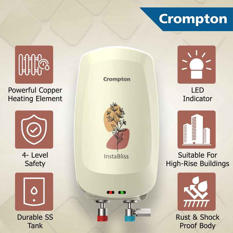 Crompton InstaBliss 3-L Instant Water Heater (Geyser) with Advanced 4 Level Safety (Ivory)