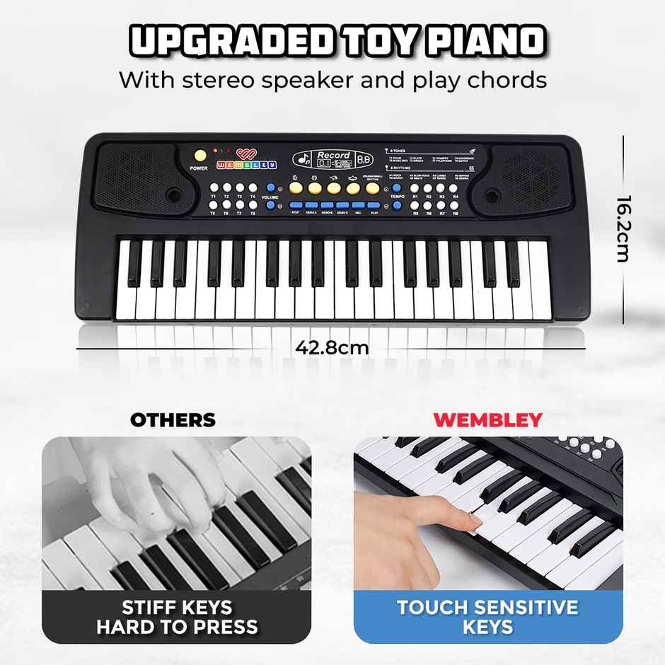 Wembley Kids Electronic Keyboard Portable - Songs, Recording, Musical Toy Boys And Girls-Black